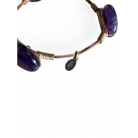 Purple Amethyst Stone & Gold Tone Wire Wrapped Bangle Bracelet For Women Gift - Picture 5 of 5